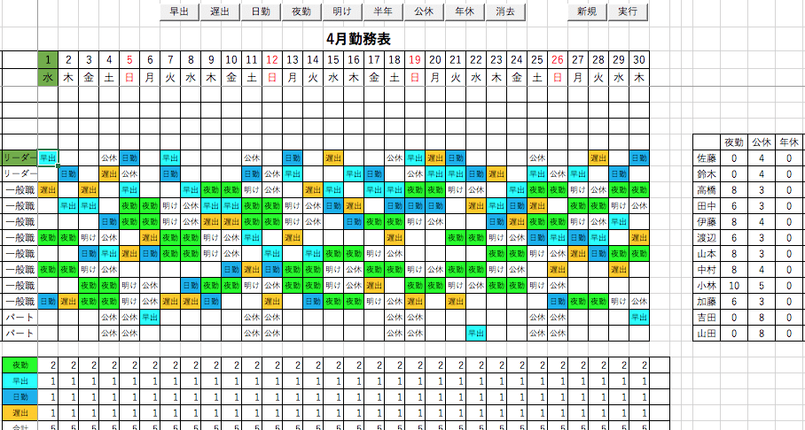 Excelでシフト表を自動作成する方法! 1